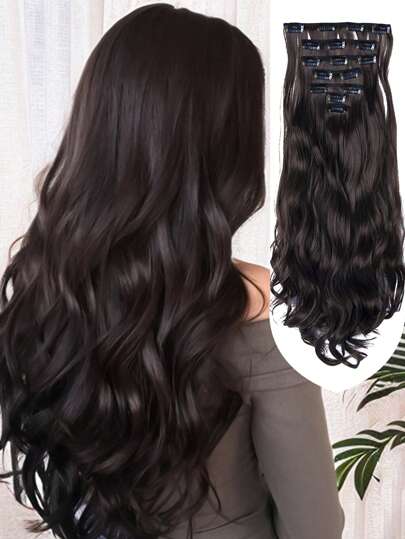 Ensemble De 7 Extensions De Cheveux Ondulés Longs De 22 Pouces À Haute Température, Pièce D'extension De Cheveux Synthétiques À Clipser Pour Femmes