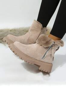 1 双女士雪地靴，时尚 2023 年冬季新款中筒保暖内衬厚款保暖女式冬靴