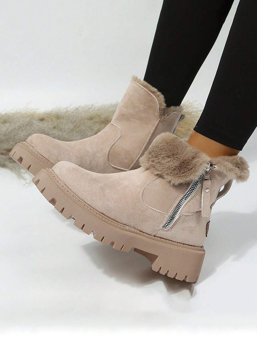 1 双女士雪地靴，时尚 2023 年冬季新款中筒保暖内衬厚款保暖女式冬靴