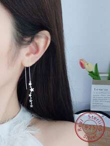 FOREVER QUEEN S925純銀時尚星形長流蘇耳坠,星星耳線珠寶禮物,適用於女性女孩