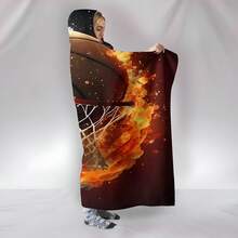 1件柔軟而涼爽的復古印花法蘭絨帽毯和披風毯,適用於露營、成人、青年、聖誕禮物、新年禮物