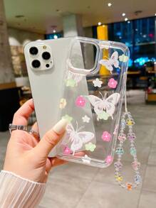 1入甜美多彩的蝴蝶、小花和大花圖案手機殼套,配帶 Strap,防震,適用於 Iphone - 無色 - 查看 3