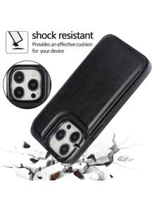 苹果奢华皮革手机壳适用于 iPhone 11 12 Mini 13Pro 14 15 Pro Xs Max 7 8Plus 卡夹支架防震 - 黑色 - 查看 5