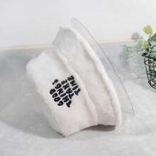 1入女式休閒毛絨捲邊帽，有良好字母刺繡，適用於日常穿著，男女皆適用