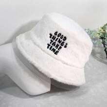 1入女式休閒毛絨捲邊帽，有良好字母刺繡，適用於日常穿著，男女皆適用