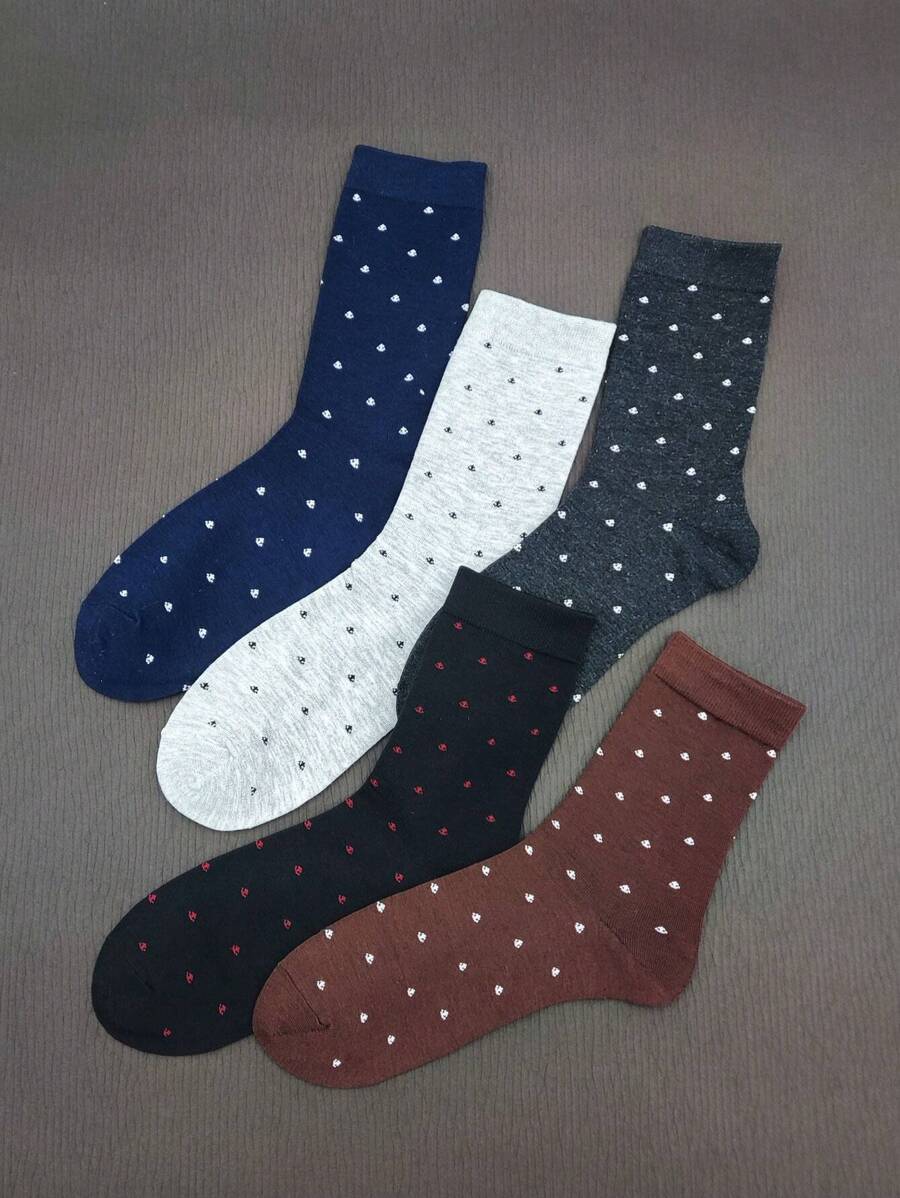 6 Pairs Men's Solid Color Mid-Calf Socks, Black Casual Business High-Rise Long Tube Socks - Multicolor - View 1