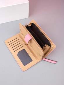 1pc Women's Fashion Leaf Foiled PU Leather Zip Wallet With Card Slots, Suitable For Dates Or As Gifts, With Zipper - Pink - View 6