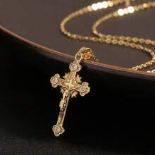 1 chiếc vòng cổ mặt thánh giá Micro Pave Zirconia, vòng cổ bằng đồng mạ vàng 14K sang trọng, quà tặng cho phụ nữ, thích hợp để đeo hàng ngày (Có thể có sự khác biệt nhỏ do các lô sản xuất khác nhau) - Đầy màu sắc - Xem 13