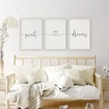 3幅甜梦主题帆布墙画，可爱语录画作，卧室装饰，黑白极简风格，婴儿房礼物，不含画框 - 彩色 - 查看 1