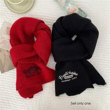 1pc Ladies' Red Winter Soft Chenille Knitted Faux Cashmere Scarf, Simple And Versatile, Solid Color, Suitable For Both Men And Women In Autumn And Winter To Keep Warm And Use Daily - Red - View 3