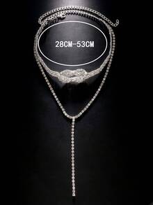 1pc Silver-tone Multi-layer Necklace With Rhinestone Decor, Simple And Fashionable Women's Accessory - Silver - View 5