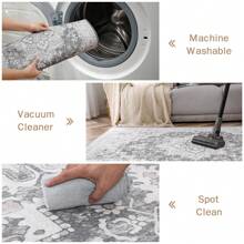 GENIMO Area Rugs for Living Room, Non Slip Machine Washable Indoor Rug, Low Pile Chenille Print Rug for Bedroom Dining Room Home Office - Grey - View 5