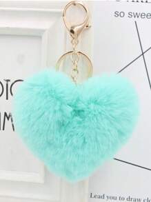 Llavero De Bola Peluda En Forma De Corazón Verde Accesorio - Verde - Ver 1
