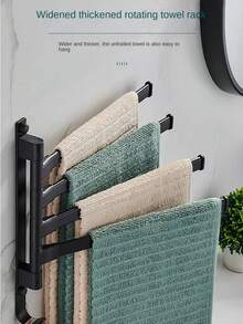 1 Miếng Đen Có thể điều chỉnh Thanh khăn Với Gấp lại Nhôm không gian Cái móc Giá đỡ Thích hợp Đối với Ánh sáng sang trọng Lưu trữ phòng tắm , Sấy khô Quần áo , Punch Cài đặt - màu đen - Xem 2