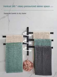 1 Miếng Đen Có thể điều chỉnh Thanh khăn Với Gấp lại Nhôm không gian Cái móc Giá đỡ Thích hợp Đối với Ánh sáng sang trọng Lưu trữ phòng tắm , Sấy khô Quần áo , Punch Cài đặt - màu đen - Xem 5