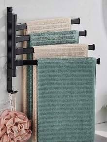 1 Miếng Đen Có thể điều chỉnh Thanh khăn Với Gấp lại Nhôm không gian Cái móc Giá đỡ Thích hợp Đối với Ánh sáng sang trọng Lưu trữ phòng tắm , Sấy khô Quần áo , Punch Cài đặt - màu đen - Xem 9