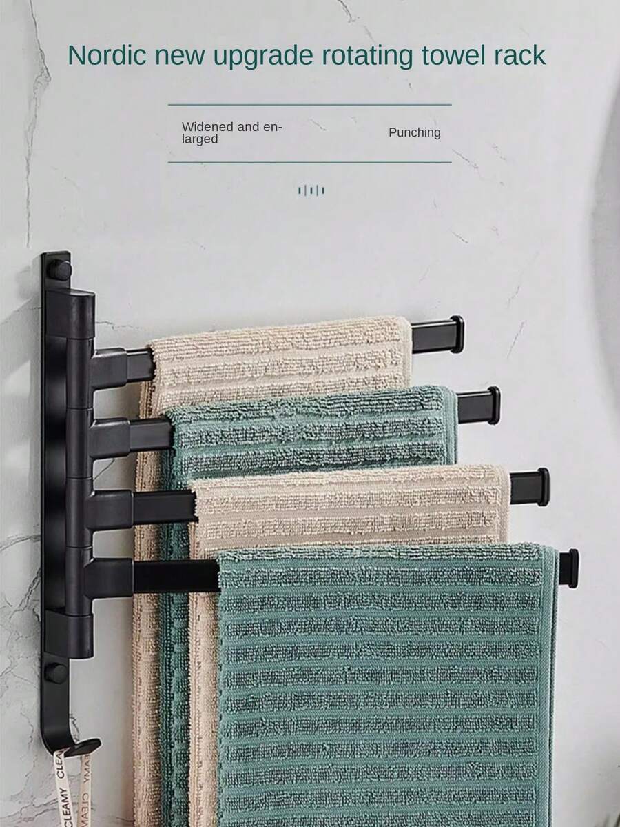1 Miếng Đen Có thể điều chỉnh Thanh khăn Với Gấp lại Nhôm không gian Cái móc Giá đỡ Thích hợp Đối với Ánh sáng sang trọng Lưu trữ phòng tắm , Sấy khô Quần áo , Punch Cài đặt - màu đen - Xem 1