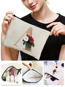 Kosmetiktasche Dame Make-up-taschen, Brieftasche Name Initialen A Buchstabe Muster Kulturtasche Organizer-tasche, Hochzeitsparty Waschtasche, Reißverschluss-handtasche, Stifttasche Make-up-taschen, Clutch-tasche, Brautjungfer Make-up-tasche, Toilettenartikel-organizer-tasche, Kosmetik-koffer, Lehrer-geschenke - Beige - Übersicht 1