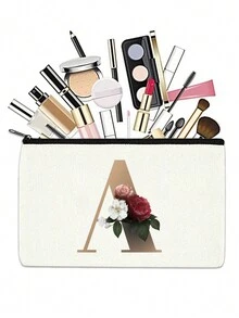 Kosmetiktasche Dame Make-up-taschen, Brieftasche Name Initialen A Buchstabe Muster Kulturtasche Organizer-tasche, Hochzeitsparty Waschtasche, Reißverschluss-handtasche, Stifttasche Make-up-taschen, Clutch-tasche, Brautjungfer Make-up-tasche, Toilettenartikel-organizer-tasche, Kosmetik-koffer, Lehrer-geschenke - Beige - Übersicht 2