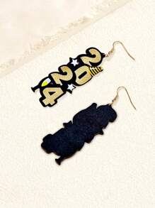 1pair Fashionable New Year 2024 Designed Pendant Earrings For Women, Suitable For Christmas, Halloween And New Year Parties - 2024 - View 4