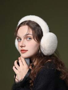 1pc White Winter Fleece Ear Muffs Warm And Windproof - White - View 2