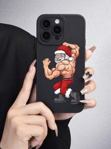 1入組聖誕肌肉男紋理霧黑色tpu軟殼手機保護殼,全防護,防塵防水,適用於iphone 7/8/11/12/13/14/15/x/xr/xs/plus/pro/pro Max/se3/mini系列手機 - 黑色 - 查看 1