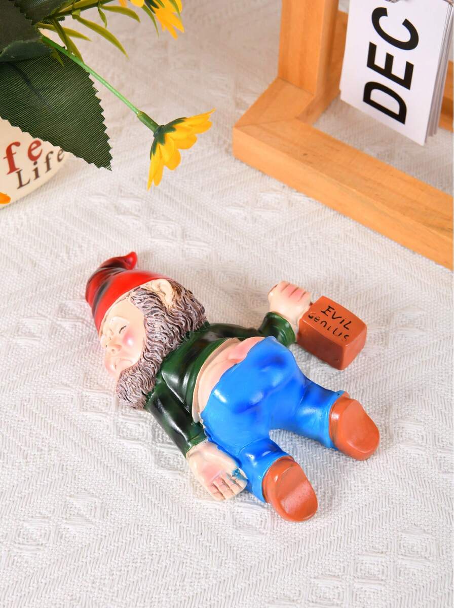 1入組樹脂工藝小矮人躺著的小矮人地精聖誕節庭院裝飾雕像裝飾品 - 彩色 - 查看 1