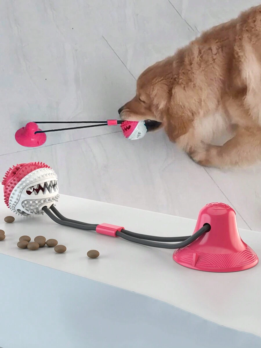 1入組矽膠彈性繩狗咀嚼玩具,互動磨牙和漏食器,耐用和耐咬