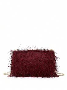 Fringe Box-Shaped Evening Clutch Purse, Tready Party Bags,Perfect For Party, Wedding, Prom, Dinner/Banquet, Essential Wedding Items,Perfectly Matching With Graduation Dress, Prom Dresses - Burgundy - View 2