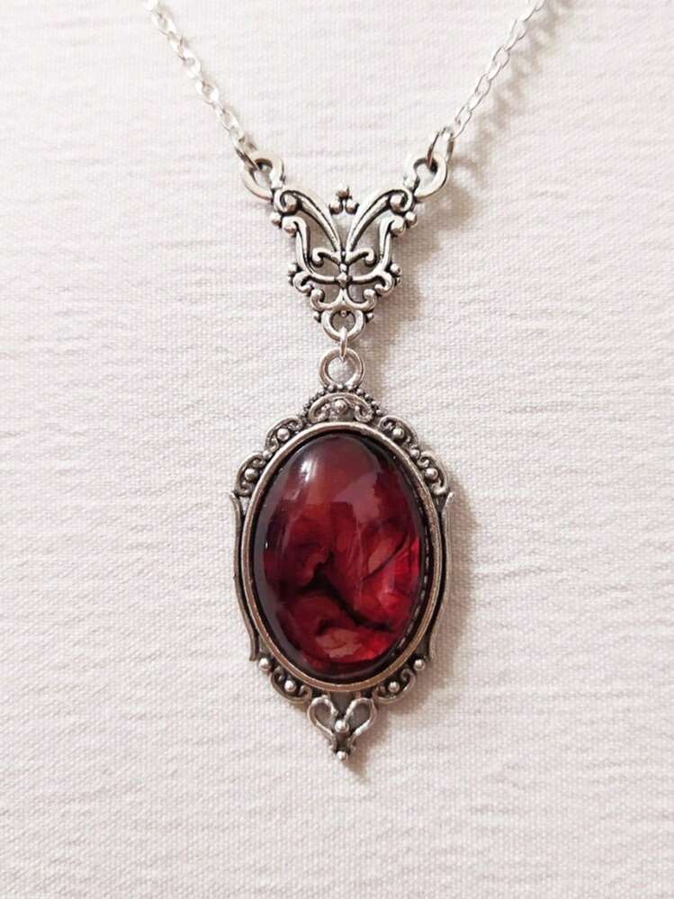 1 Pièce Collier Papillon De Gothique Vintage En Cristal De Quartz Rouge, Collier De Soulagement De Vampire, Accessoires De Bijoux De Sorcière Et Bague De Cou Vintage