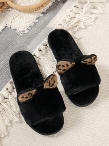 女性豹紋貓爪設計拖鞋,可愛卡通毛絨絨的室內外拖鞋,平底 - 彩色 - 查看 4