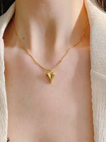 不锈钢防水不褪色复古金色心形吊坠项链和耳环套装，适合女性日常佩戴情人节、妈妈、母亲、母亲节、礼物 - 金色 - 查看 3