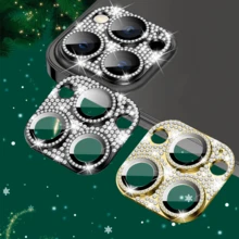 2 Piezas De Película Protectora Brillante Con Decoración De Diamantes De Imitación Para Lente De Cámara, Anticaída Duradera, Compatible Con Productos De Apple - Negro - Ver 4