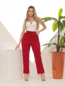 Women Pants - 紅色 - 查看 2