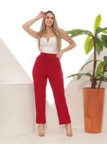 Women Pants - 紅色 - 查看 3