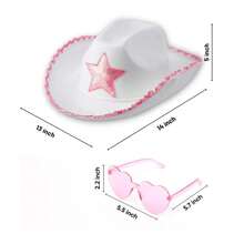 3入組帶有羽毛的牛仔帽,西部風格帶有頭巾的羽毛牛仔帽,愛心眼鏡,情人節頭巾牛仔帽女士