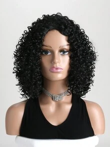 14英寸鬈曲合成纖維毛髮擴展,短款蓬鬆爆炸頭女士髮型 - 黑色 - 查看 1