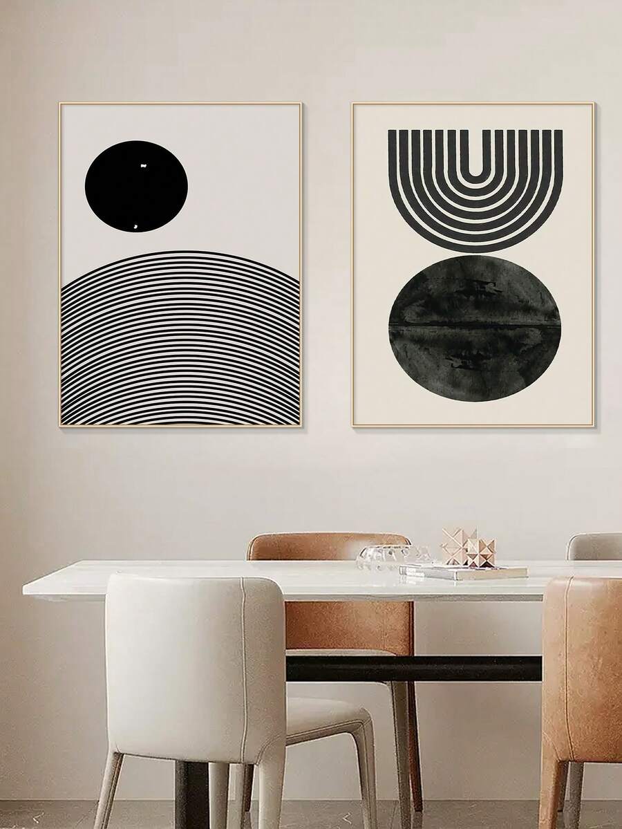 2pcs/set Abstract Minimalist Line Art Poster With Ins Style For Living Room Wall Decor - Black and White - View 1