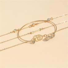 4pcs/Set Creative 8-Shaped, Heart-Shaped, Arrow-Shaped Rhinestone Decor Bracelet, Fashionable Accessory - Yellow Gold - View 4