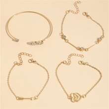 4pcs/Set Creative 8-Shaped, Heart-Shaped, Arrow-Shaped Rhinestone Decor Bracelet, Fashionable Accessory - Yellow Gold - View 3