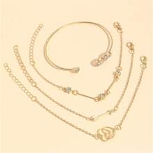 4pcs/Set Creative 8-Shaped, Heart-Shaped, Arrow-Shaped Rhinestone Decor Bracelet, Fashionable Accessory - Yellow Gold - View 5