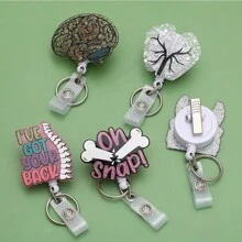 1 Miếng Hoạt hình Vỡ Khúc xương Huy hiệu Có thể thu vào , Y tá Id Tên Thẻ Với Cá sấu Xoay Kẹp , Dễ thương Vỡ Khúc xương Kẹp huy hiệu Đối với Y tá Học sinh - Màu Hồng  San hô - Xem 7