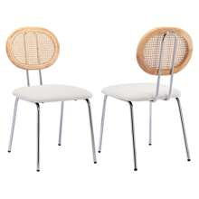 Duhome Faux Leather Indoor Kitchen Dining Chairs with Rattan Backrest Modern Mid-Century Industrial Upholstered Round Seat Chairs set of 2
