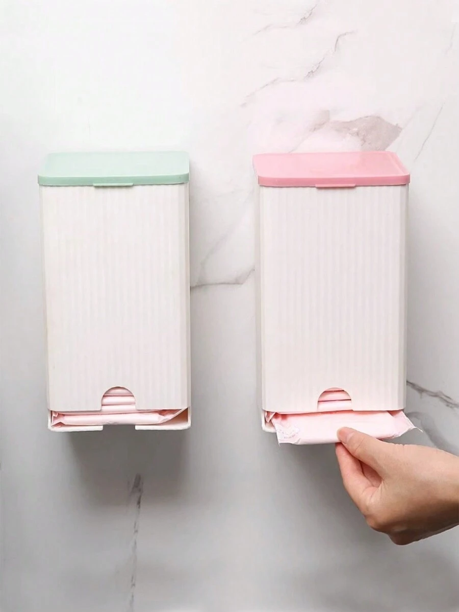 1pc New Wall-Mounted Sanitary Napkin Storage Box With Lid, Household Bathroom Moisture-Proof Pad Holder, Dustproof, Bathroom Accessory