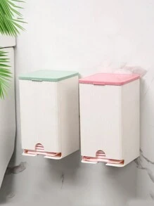 1pc New Wall-Mounted Sanitary Napkin Storage Box With Lid, Household Bathroom Moisture-Proof Pad Holder, Dustproof, Bathroom Accessory - Pink - View 7