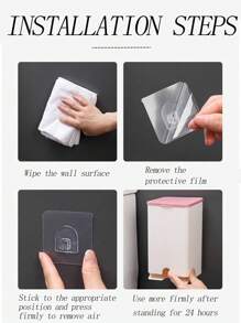 1pc New Wall-Mounted Sanitary Napkin Storage Box With Lid, Household Bathroom Moisture-Proof Pad Holder, Dustproof, Bathroom Accessory - Pink - View 6