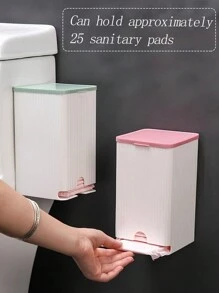 1pc New Wall-Mounted Sanitary Napkin Storage Box With Lid, Household Bathroom Moisture-Proof Pad Holder, Dustproof, Bathroom Accessory - Pink - View 3