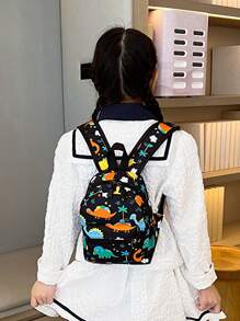 1入新款時尚學院風可愛恐龍小馬獨角獸圖案印刷尼龍布拉鍊可調肩帶兒童背包,適用於學生日常上學假期旅行 - 彩色 - 查看 2