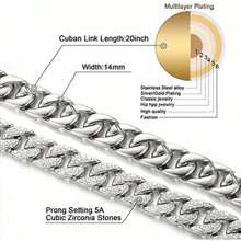 Kit 2 Collares Y Pulseras Cubanas De Diamantes, 50cm+20cm - Plateado - Ver 6