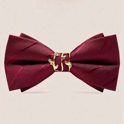 1 st. modern herrfluga i metallform, perfekt för brudgummen vid bröllop, fest, kostymtillbehör, randig djupröd fluga för vardagsbruk, skola